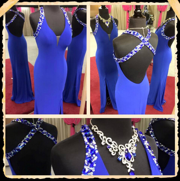 Long Royal Blue Prom Dress With Criss-cross Straps