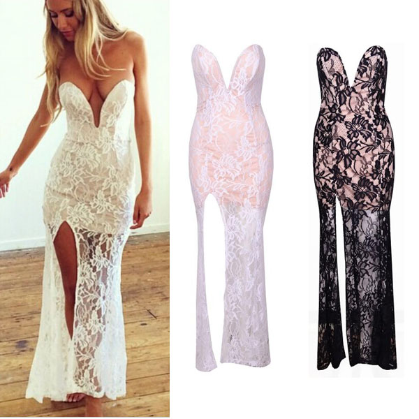 Lace Maxi Dress With Slit