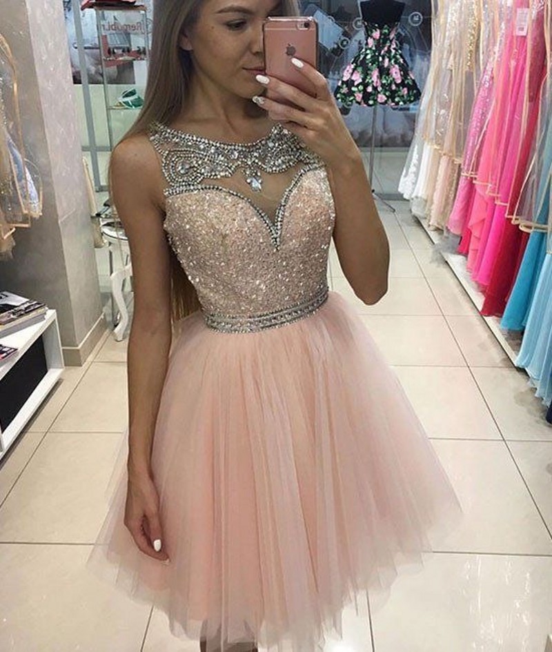 Junior Prom Dress Sheer Neck Short Cocktail Dress on Luulla