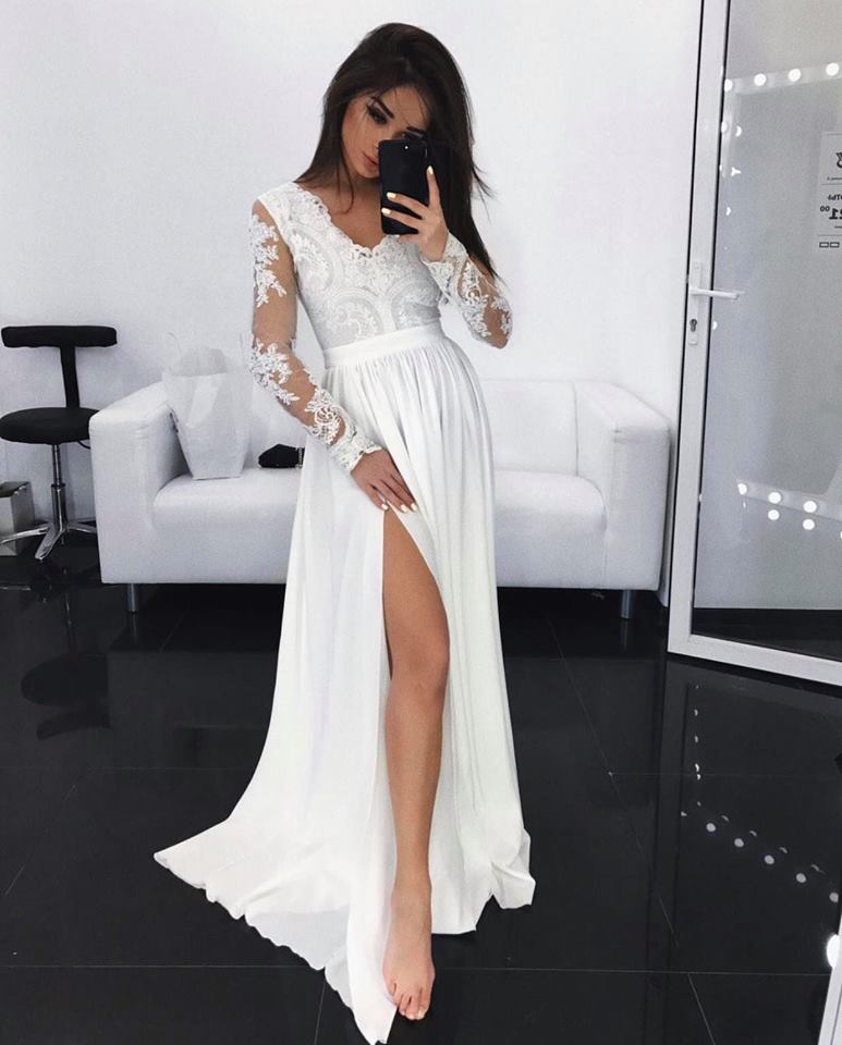 Long Sleeves Maxi Dress With Slit