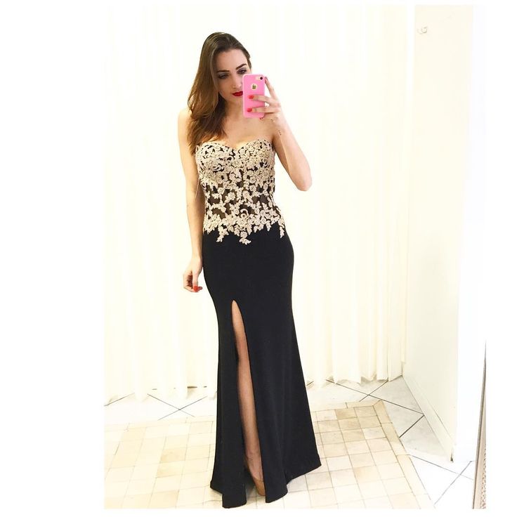 Black Prom Dress With Slit Lace