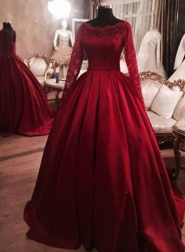 Princess Ball Gown Dress With Lace Long Sleeves