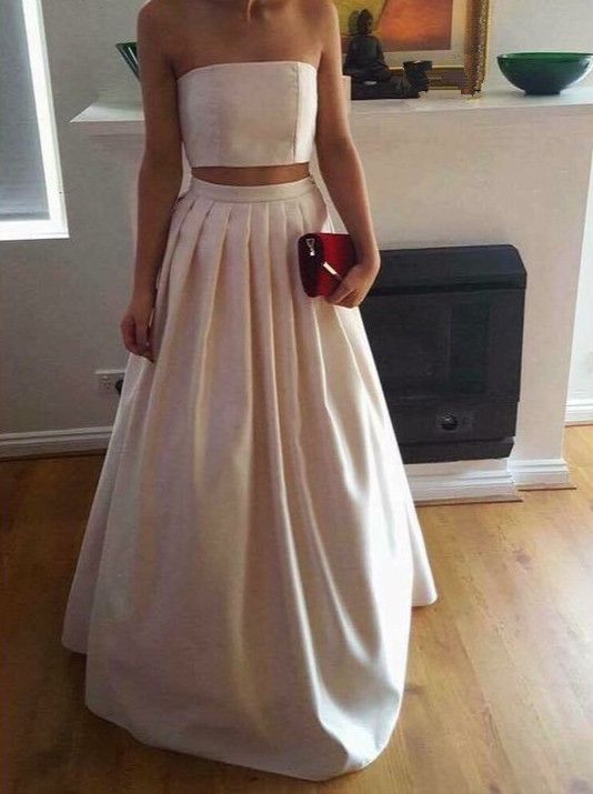 Simple Pearl Ivory Two Pieces Prom Dresses