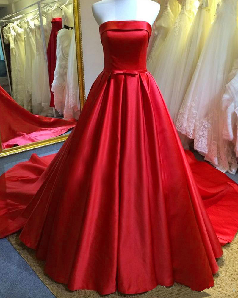 strapless red ball gown