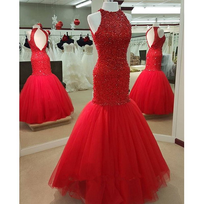 Red Mermaid Prom Dress With Beads