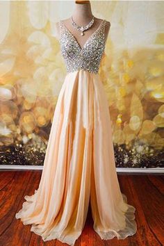 Sparkle V Neck Prom Dress With Slit