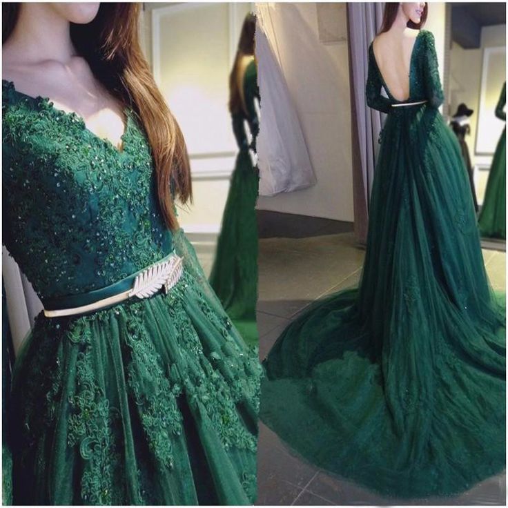 Emerald Green Prom Dress With Open V Back