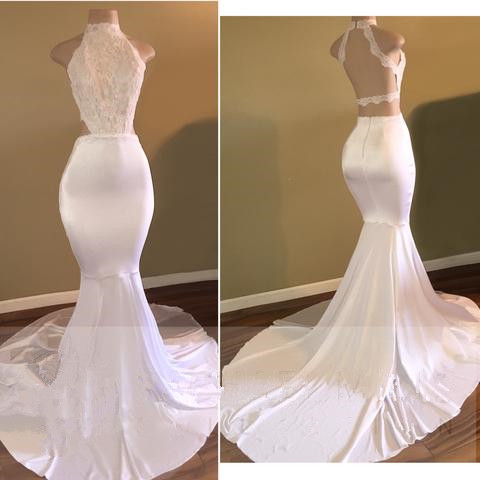 white mermaid prom dress