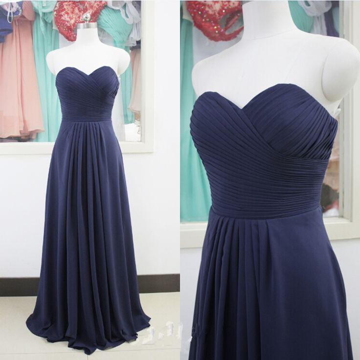 Long Navy Chiffon Evening Dress Formal Occasion Dress With Pleated Bodice