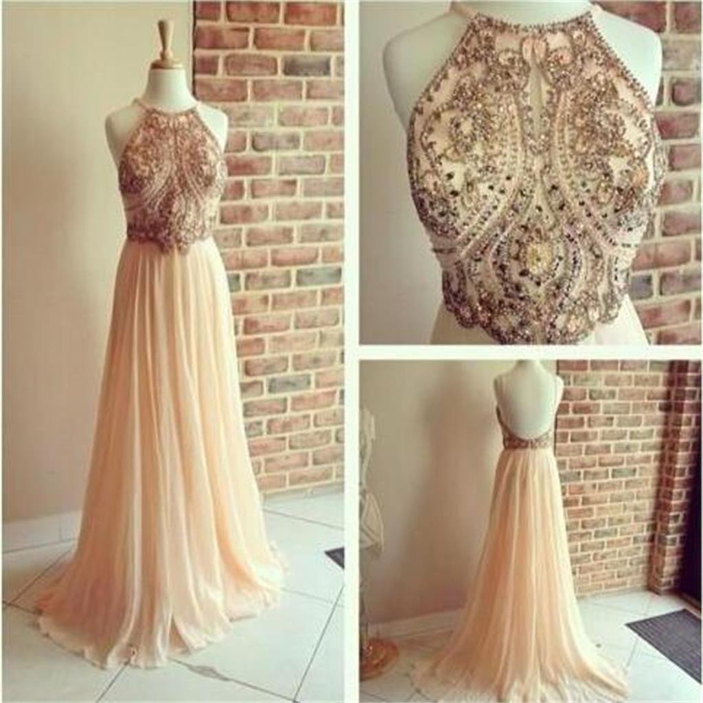 Backless Long Prom Dress With Beads