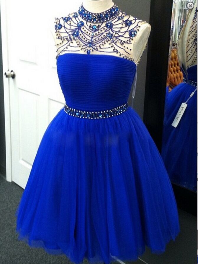 Sheer Neck Royal Blue Short Homecoming Dress on Luulla