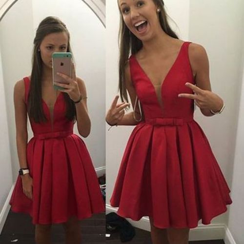 Plunging Neck Short Homecoming Dress