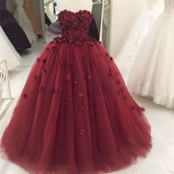 burgundy color formal dress Strapless Burgundy Prom Dresses Cheap Plus Size Maroon Quinceanera Dre –  SheerGirl main image 0