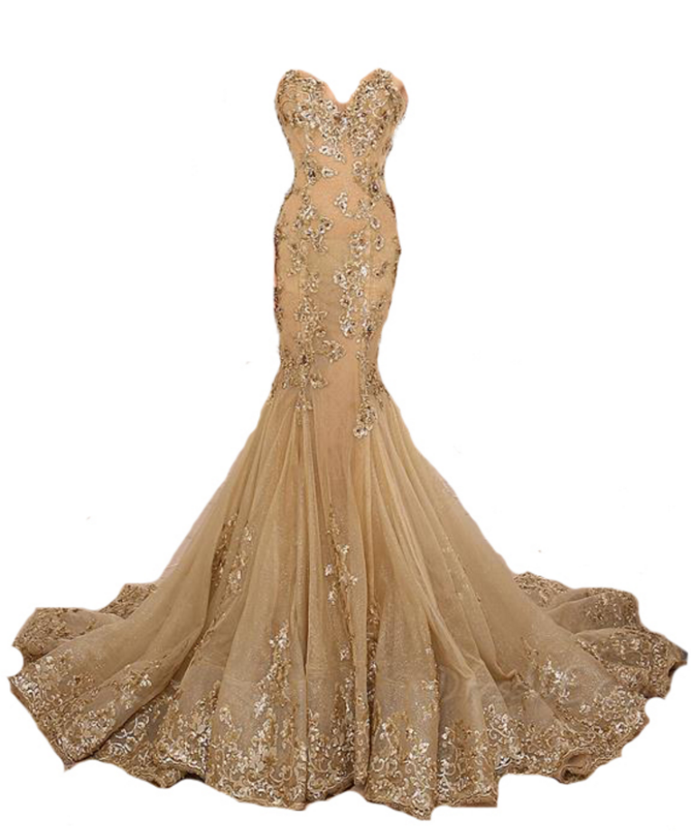 Gold Mermaid Formal Occasion Dress With Sequined Appliques