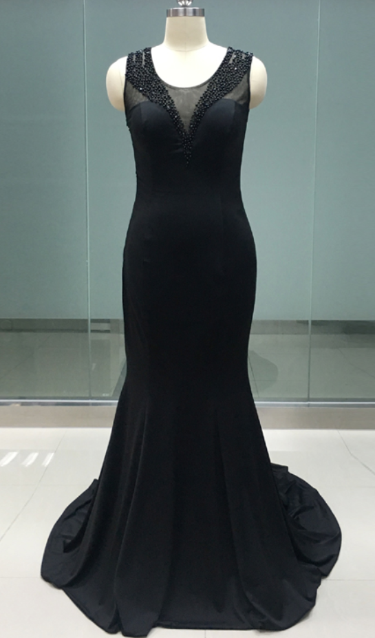 Black Trumpet Prom Dress With Beads