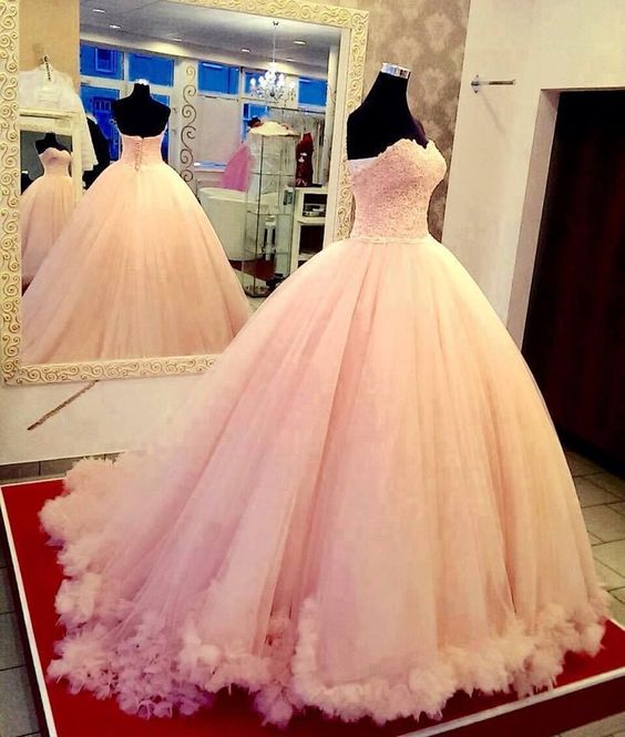 Strapless Pink Ball Gown Quinceanera Dress