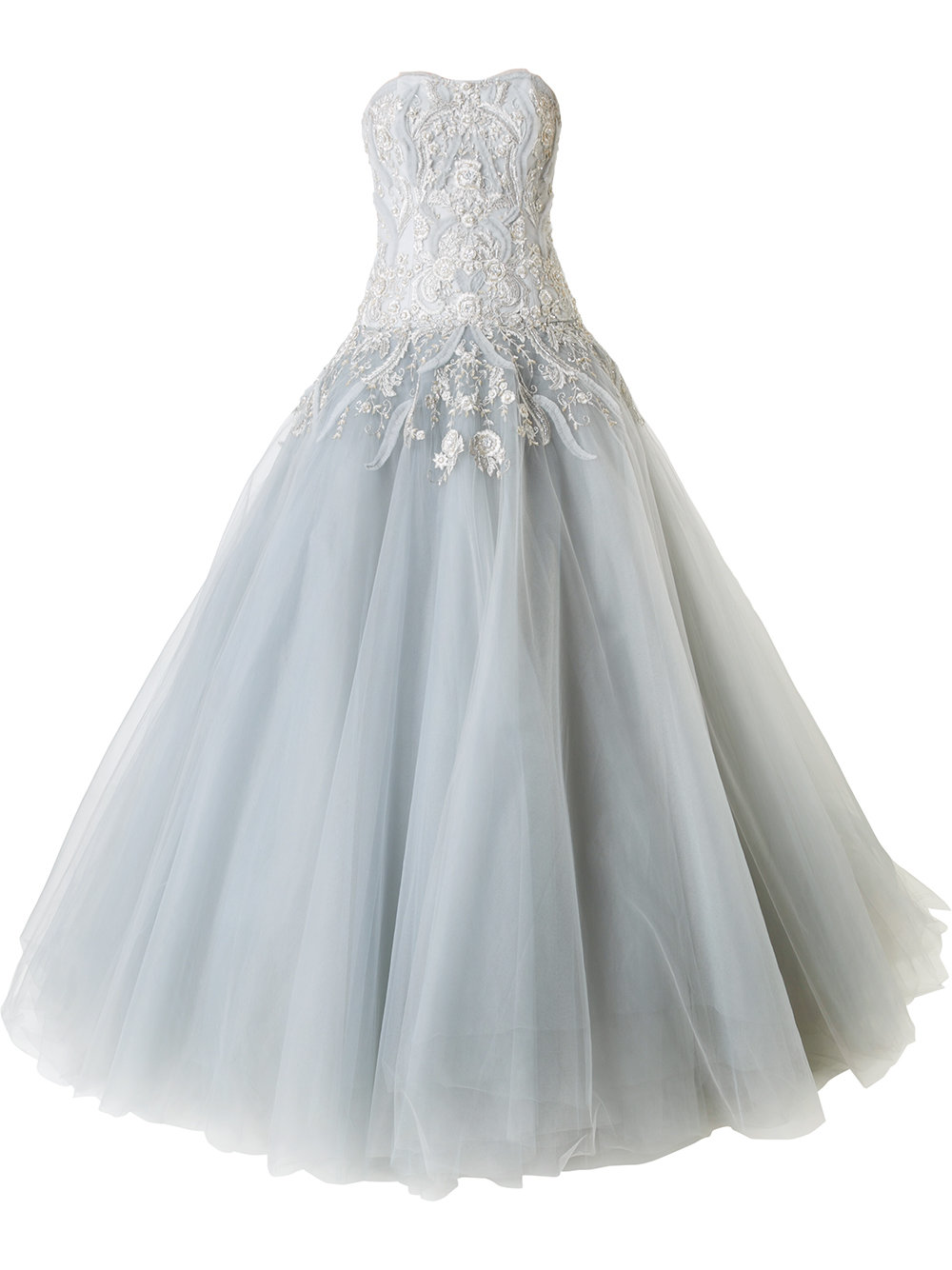 Ice Grey Strapless Bridal Wedding Dress With Lace