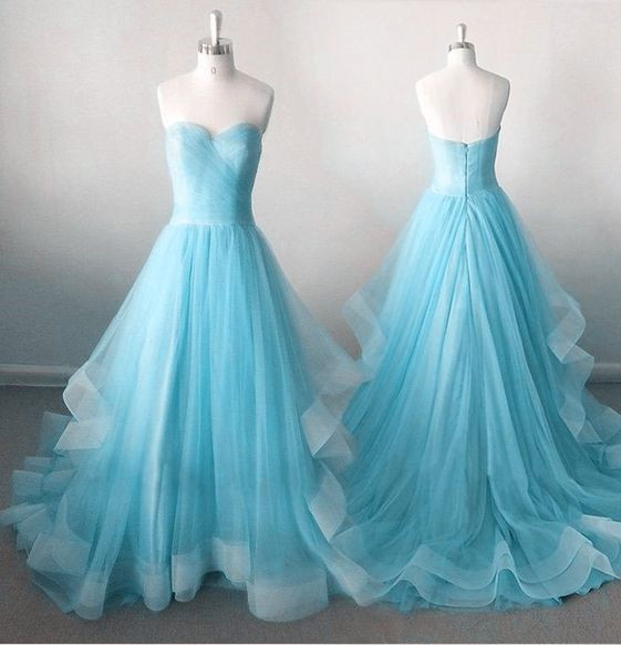 Sleeveless Light Blue Evening Dress