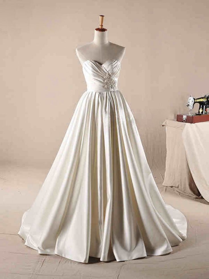 Sleeveless A-line Satin Wedding Dress With Pleated Bodice