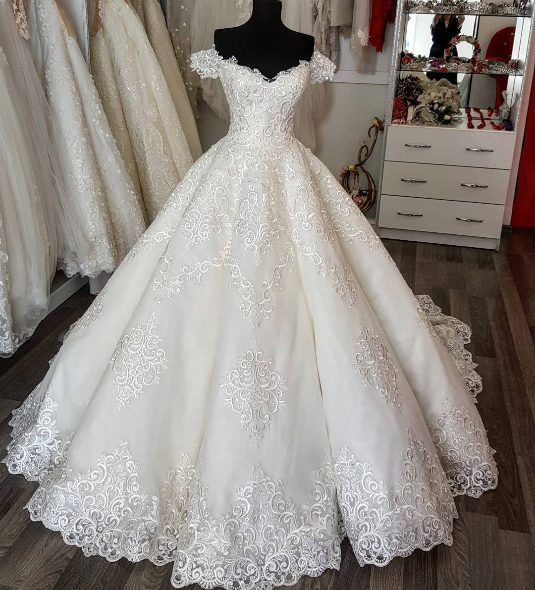 Off The Shoulder Ball Gown Wedding Dress Lace Bridal Dress on Luulla