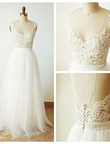 V Neck Illusion Boduce Ivory Wedding Dress