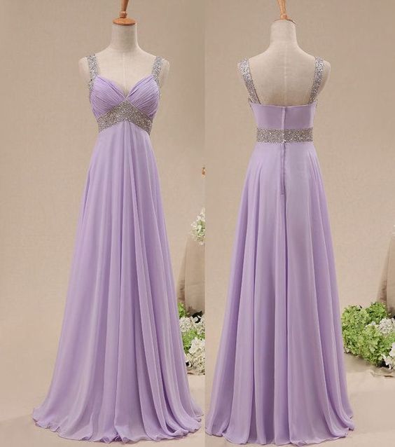 Lavender Pleated Chiffon Prom Dress With Beaded Waist