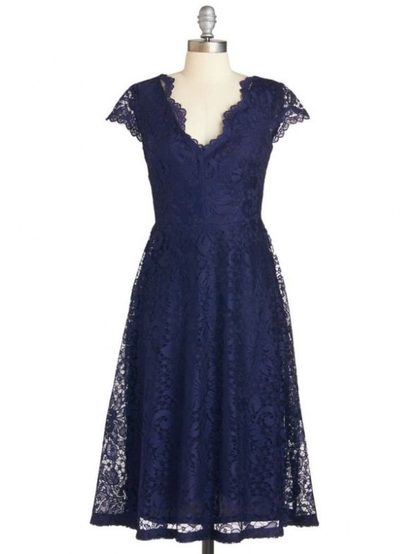 Navy Blue Lace Plunge V Cap Sleeves Short A-line Homecoming Dress, Bridesmaid Dress, Formal Dress