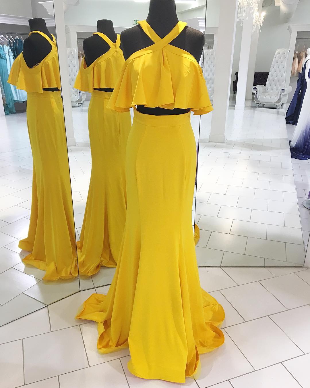 Yellow Two Pieces Prom Dress