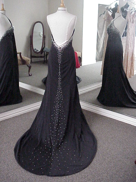 Backless Halter Black Prom Dress With Beads