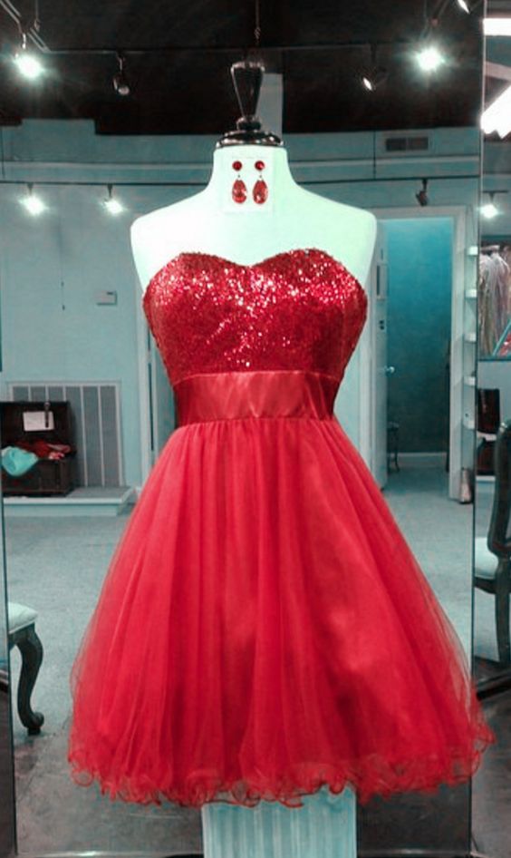 Red Short Party Dress With Sequin Bodice