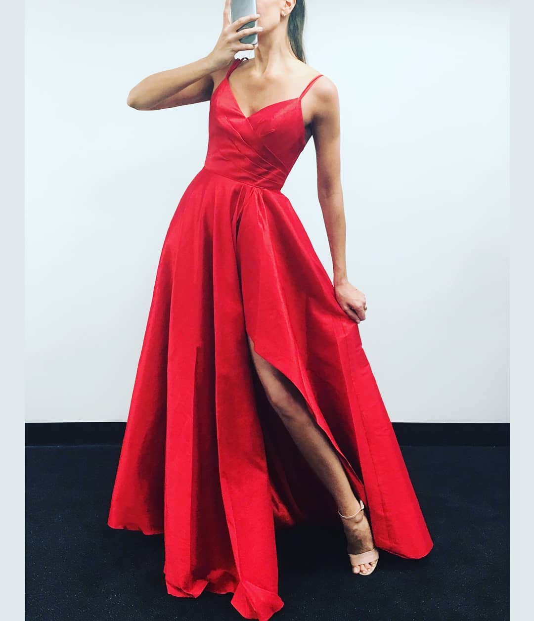 Simple Red Prom Dress With Slit