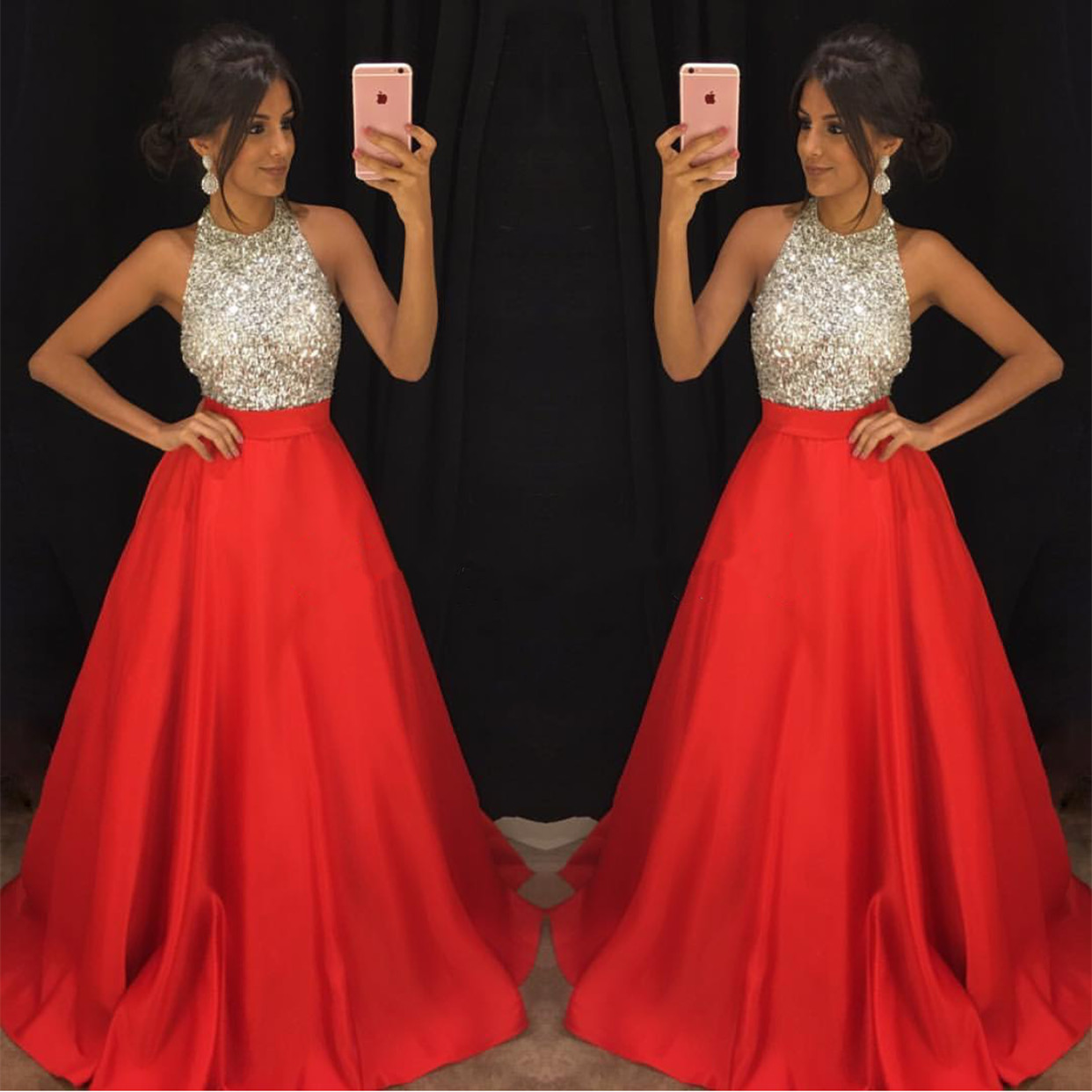 Red silver best sale prom dresses