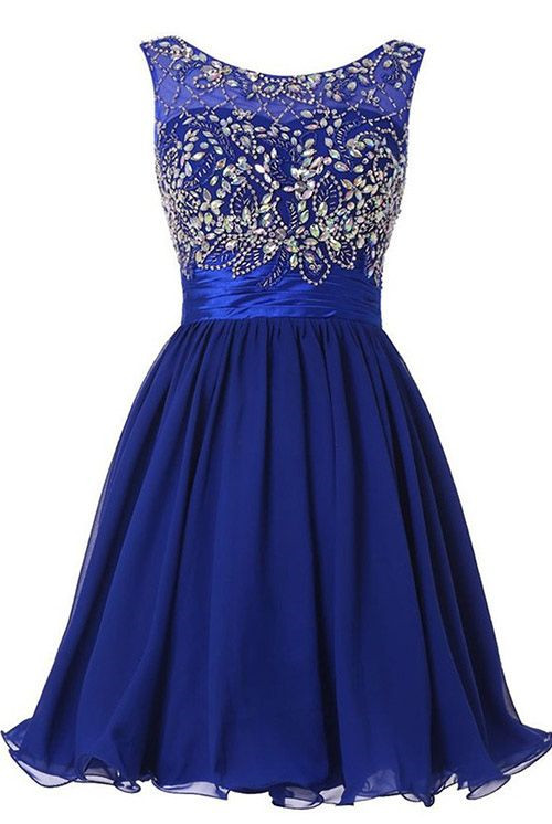 royal blue chiffon dress short A Line Round Neck Cap Sleeves Lace Short Royal Blue Prom Dress, Short   jbydress