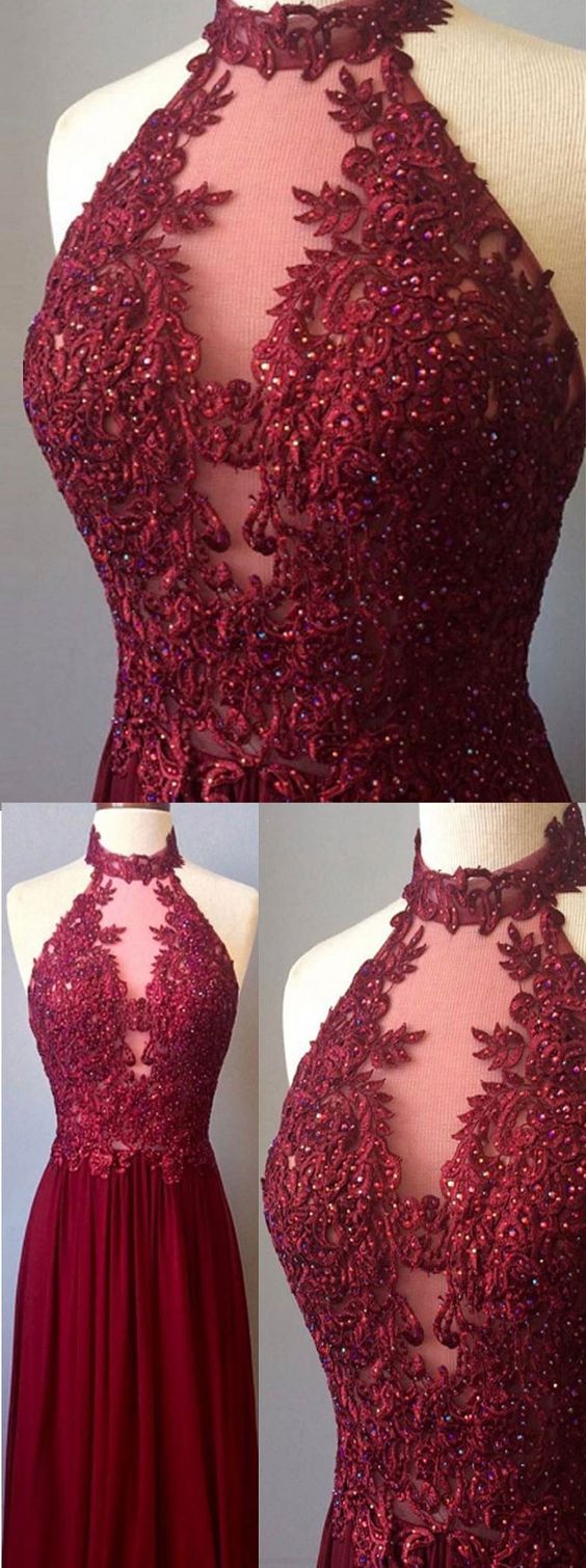 12910 Burgundy High Collar Lace Dress