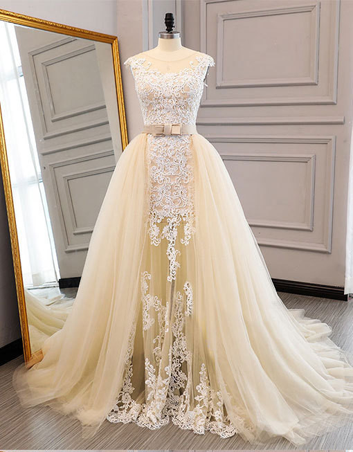 Champagne Wedding Dress With Removable Skirt
