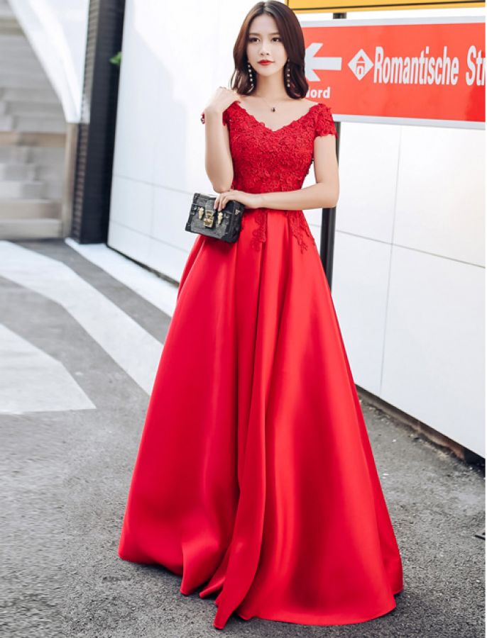 Red Formal Occasion Dress With Short Sleeves