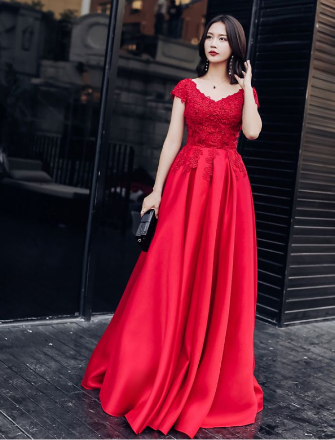 Red Formal Occasion Dress With Short Sleeves on Luulla