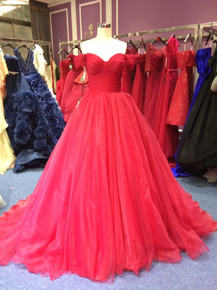 Prom Dress Off The Shoulder Pleated Red Evening Dress