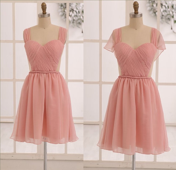 Blush Pink Short Party Dress With Convertible Sleeves, Homecoming Dress, Cocktail Dress