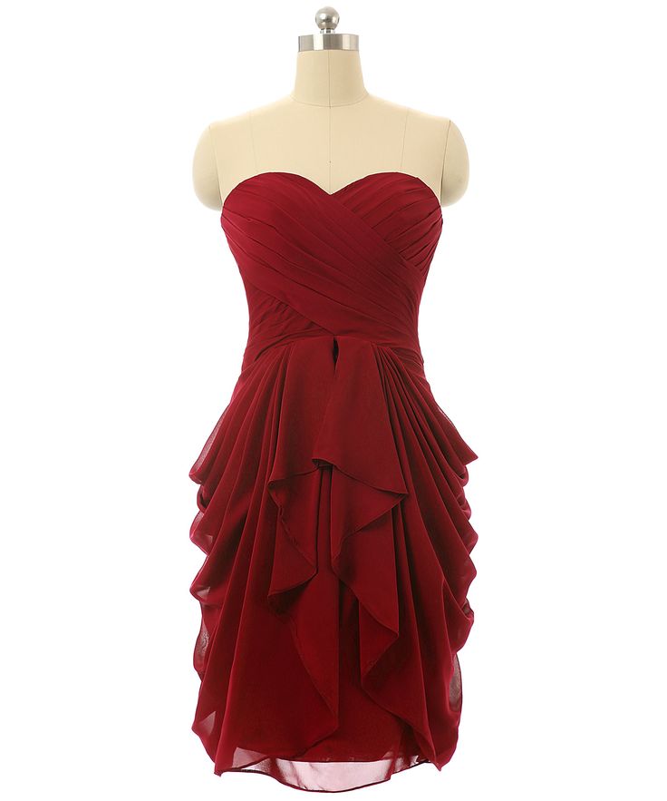 Red Short Party Dress With Cascade Skirt