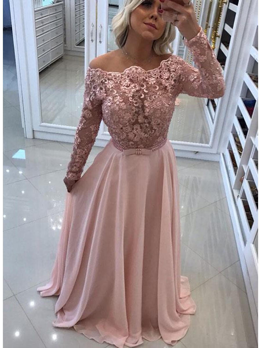 long sleeve off the shoulder dress prom