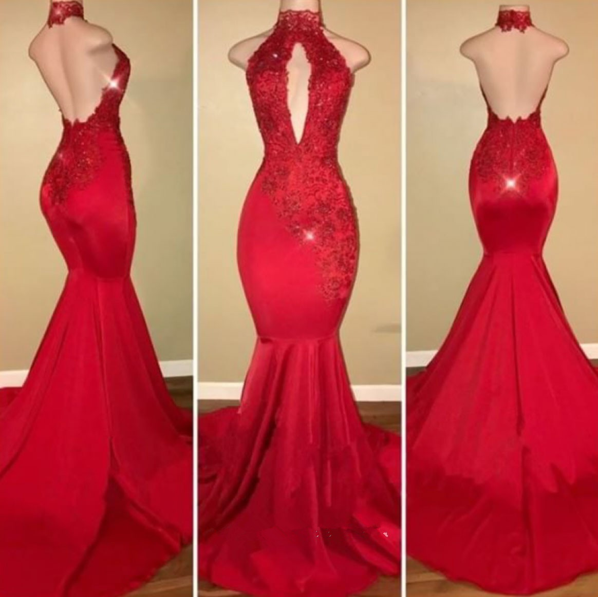 red low back prom dress