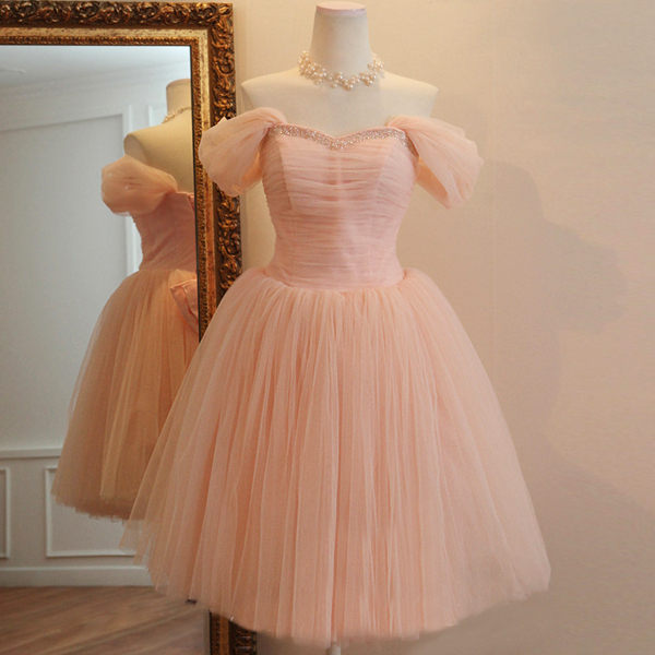 Off The Shoulder Blush Pink Semi Formal Dress