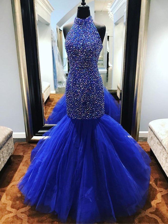 Royal Blue Mermaid Prom Dress With Keyhole Back
