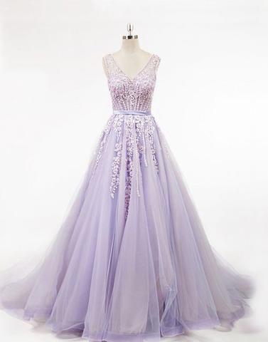 Lavender Ball Gown Prom Dress With Beads