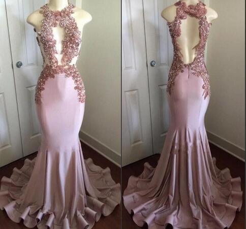 Sheer Bodice Fit To Flare Prom Dress With Beaded Applqiues