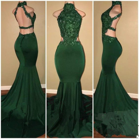 High Neck Dark Green Mermaid Prom Dress