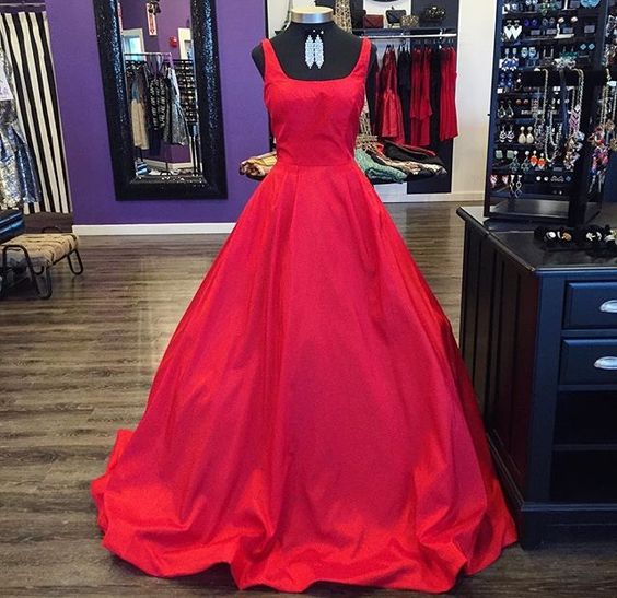 Red square neck prom sales dress