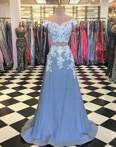 Two Pieces Prom Dress With Off Shoulder Crop Top