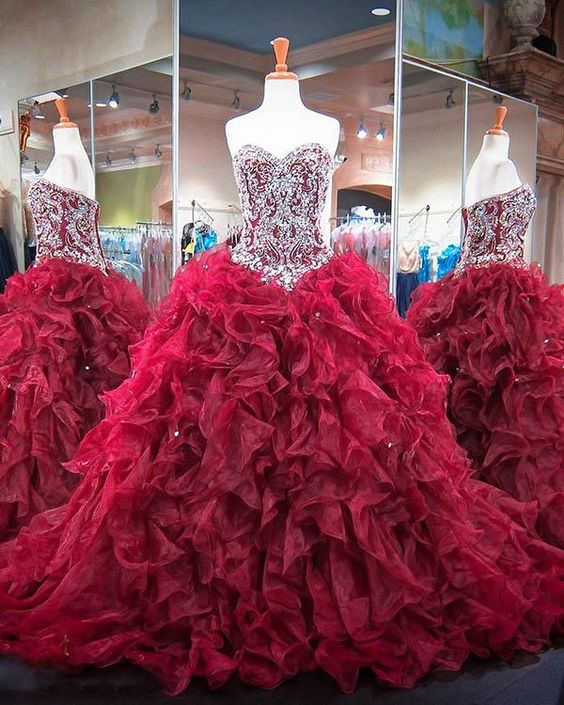 Sleeveless Ruffled Organza Ball Gown Quinceanera Dress With Beads